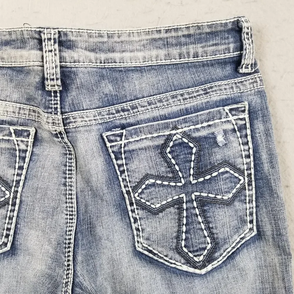Helix Slim Straight Jeans Mens 33x30 Blue Medium Wash‎ Distressed Denim Pants